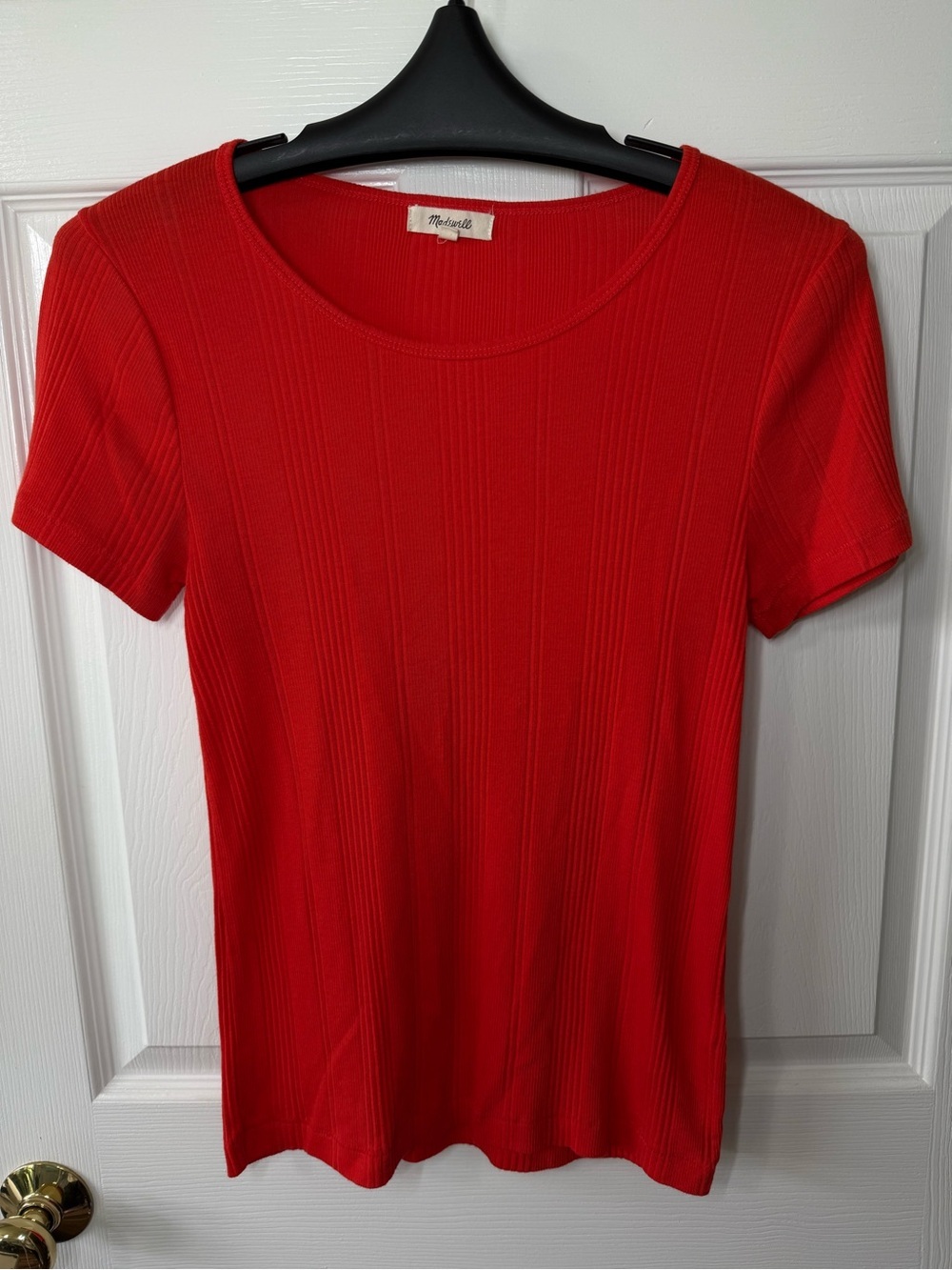 Madewell Coral/Red Ribbed Short Sleeve Scoop Neck Tee